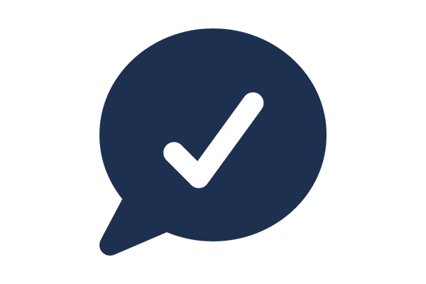 icon of speech bubble with check mark inside it