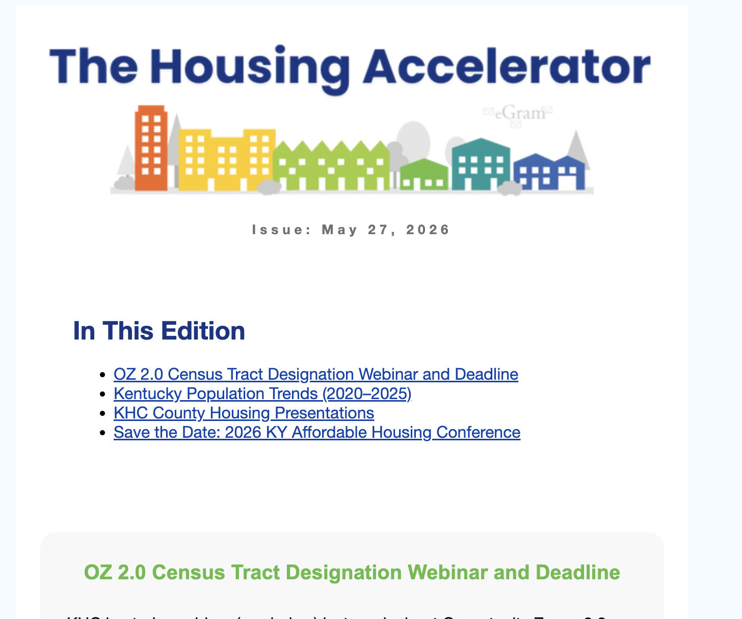 Housing Acceleration Newsletter - May 2026