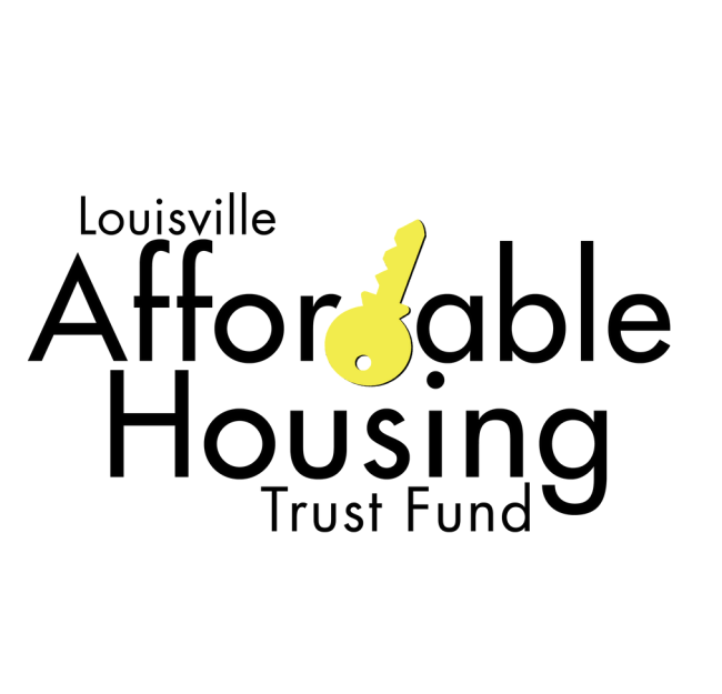 Logo for the Louisville Affordable Housing Trust Fund, with the word "Affordable" featuring a yellow key as the letter "o.