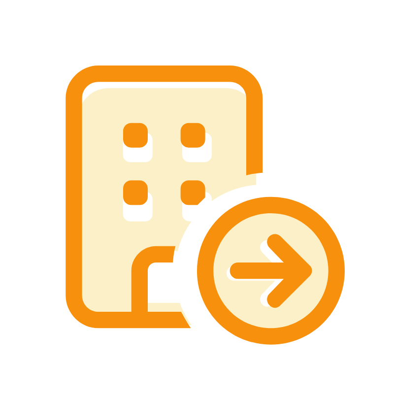 Icon - Building with right-facing arrow inside circle