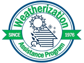 Circular Weatherization Assistance Program logo with a house, sun, snowflakes, rain, wind, and text: "Since 1976.