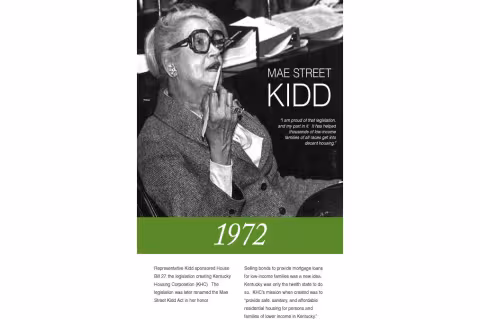 Mae Street Kidd  looking thoughtful pic  1972  AD under her with text about her underneath
